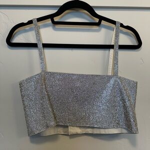 12th Tribe Shira Silver Rhinestone Crop Top Small